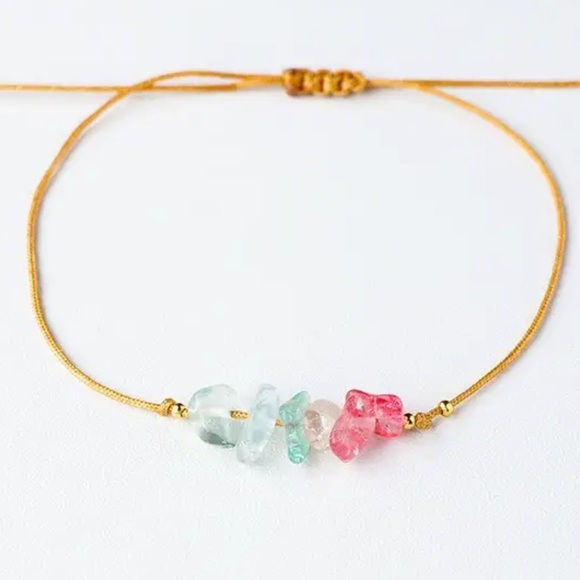 NWT Natural Crystal Gravel Raw Stone Bracelet Bracelet Rope - Picture 2 of 5